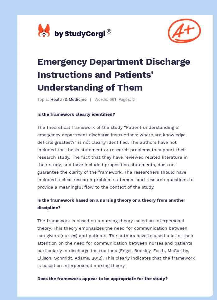 Emergency Department Discharge Instructions and Patients’ Understanding of Them. Page 1