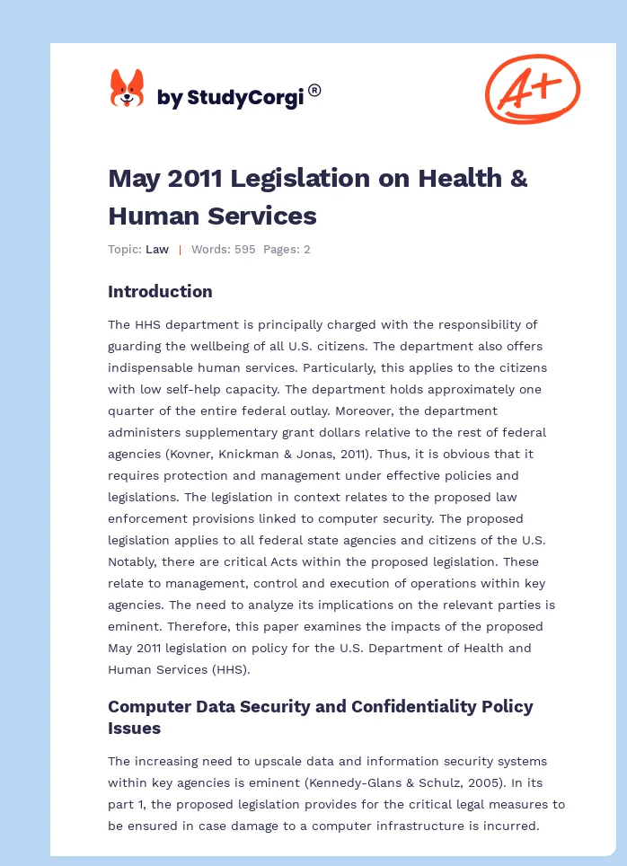 May 2011 Legislation on Health & Human Services. Page 1
