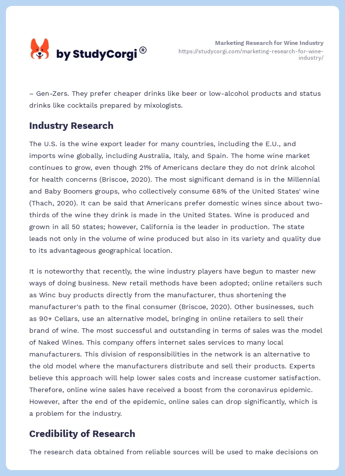 Marketing Research for Wine Industry. Page 2