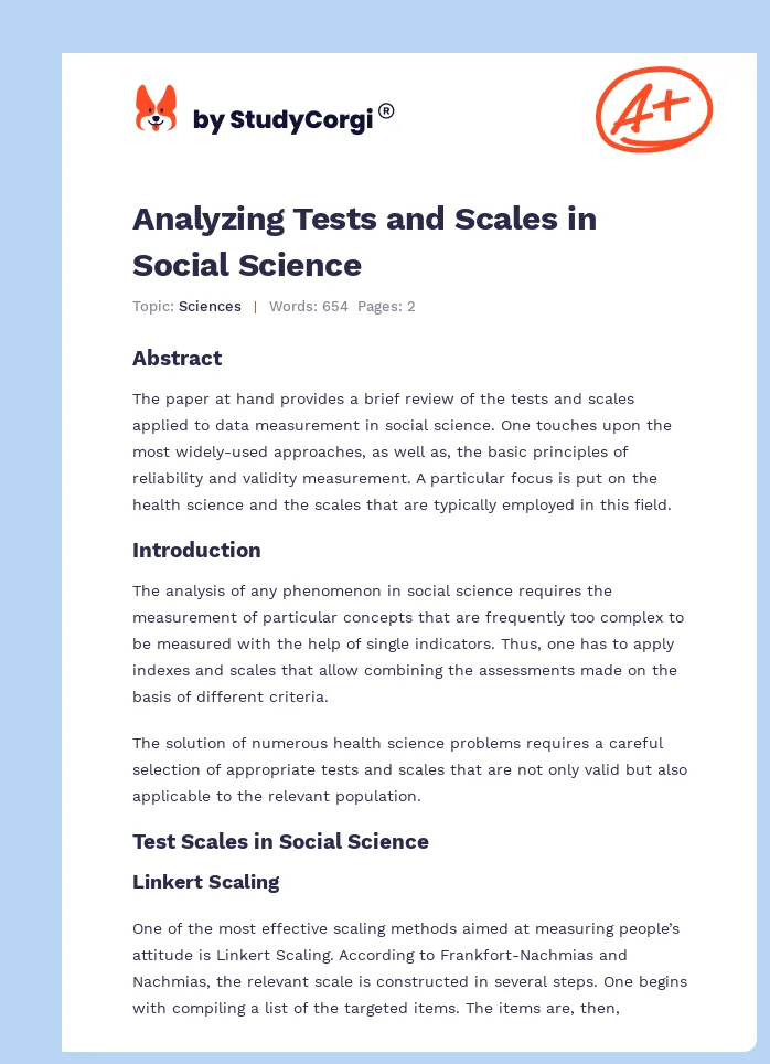 Analyzing Tests and Scales in Social Science. Page 1