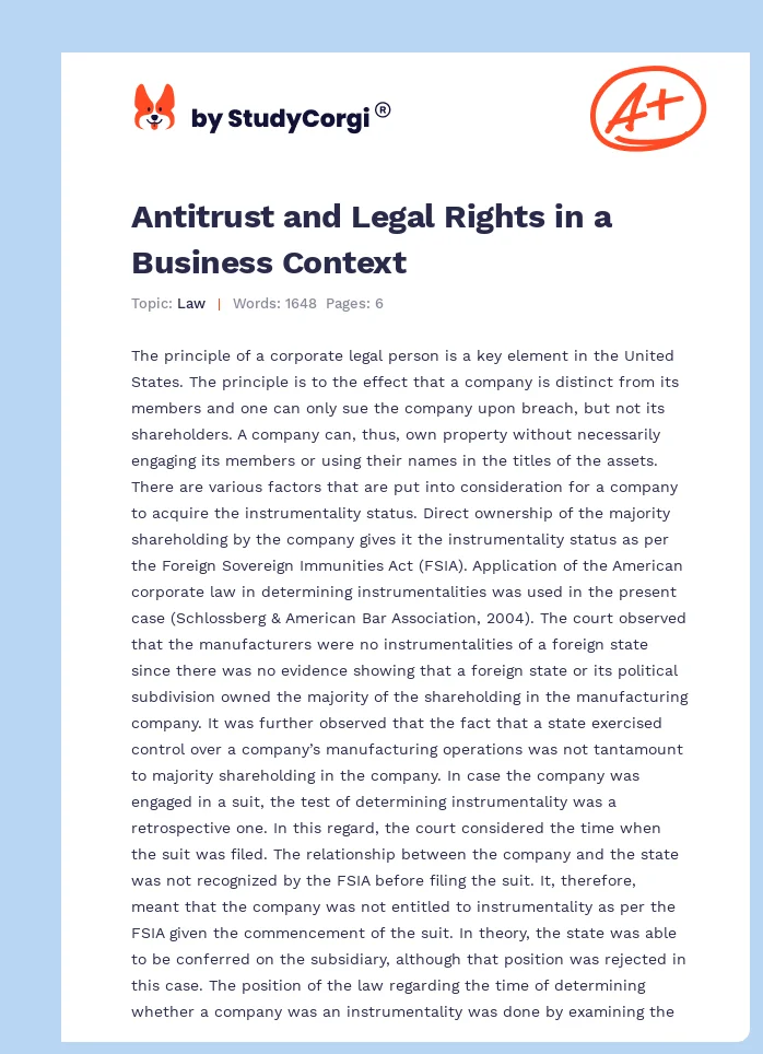 Antitrust and Legal Rights in a Business Context. Page 1