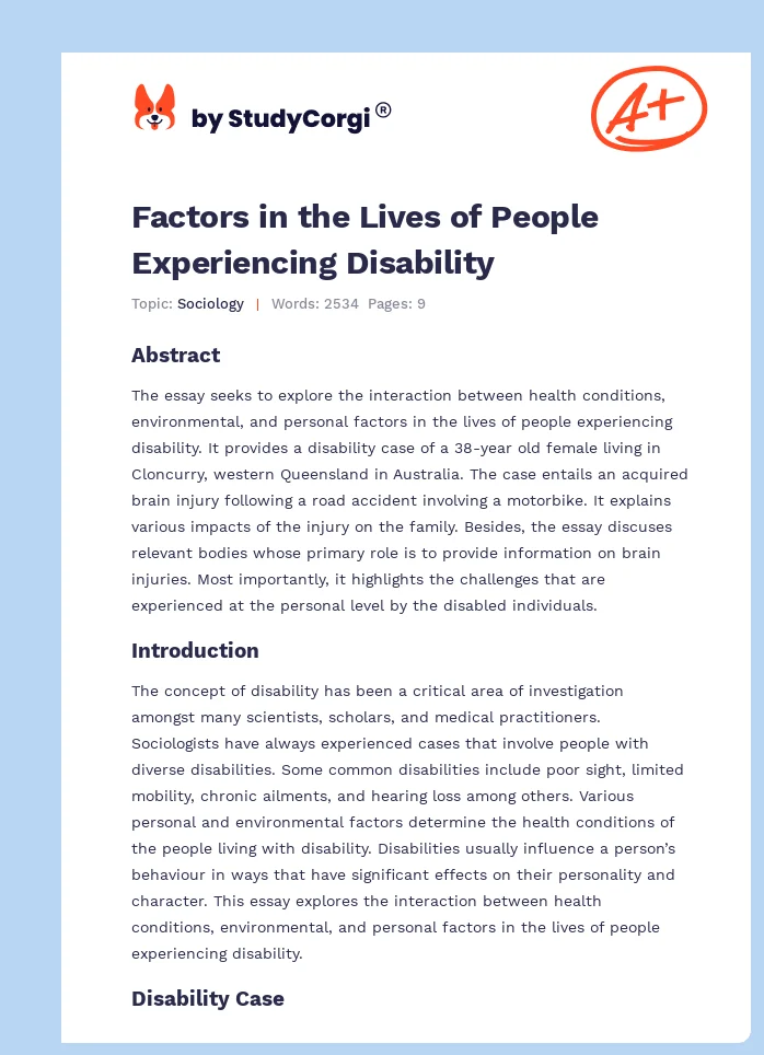 Factors in the Lives of People Experiencing Disability. Page 1