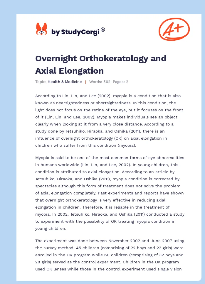 Overnight Orthokeratology and Axial Elongation. Page 1