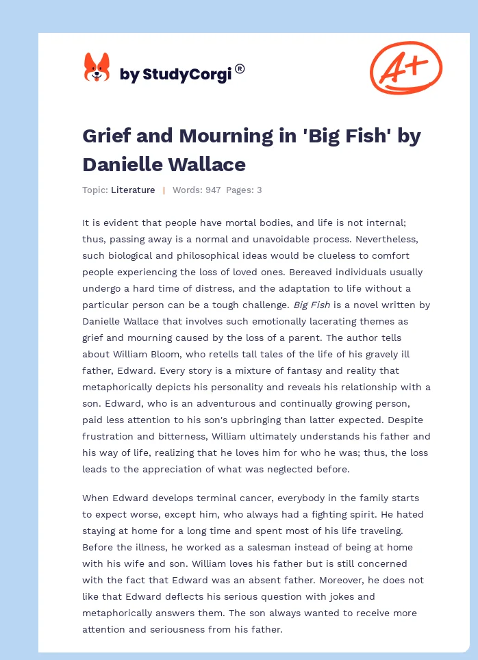 Grief and Mourning in 'Big Fish' by Danielle Wallace. Page 1