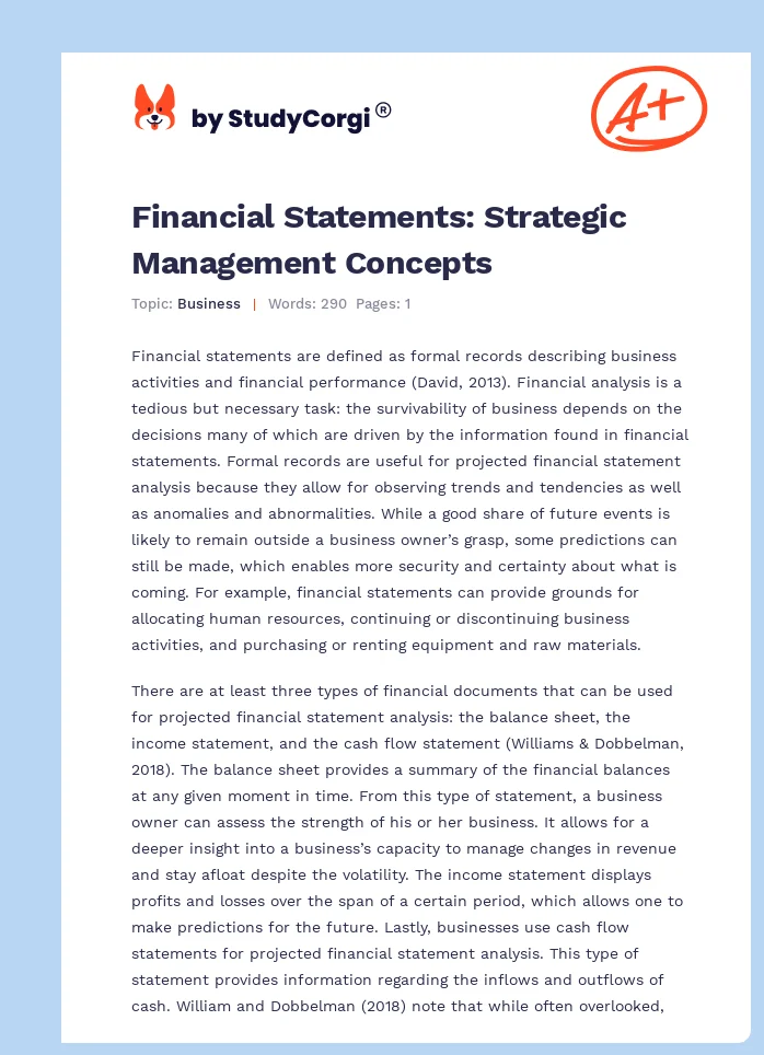 Financial Statements: Strategic Management Concepts. Page 1