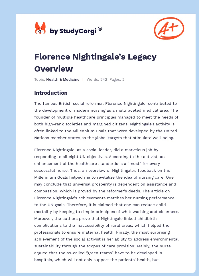 Florence Nightingale’s Legacy Overview. Page 1