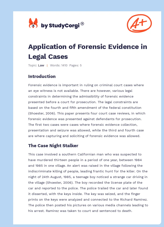 Application of Forensic Evidence in Legal Cases. Page 1