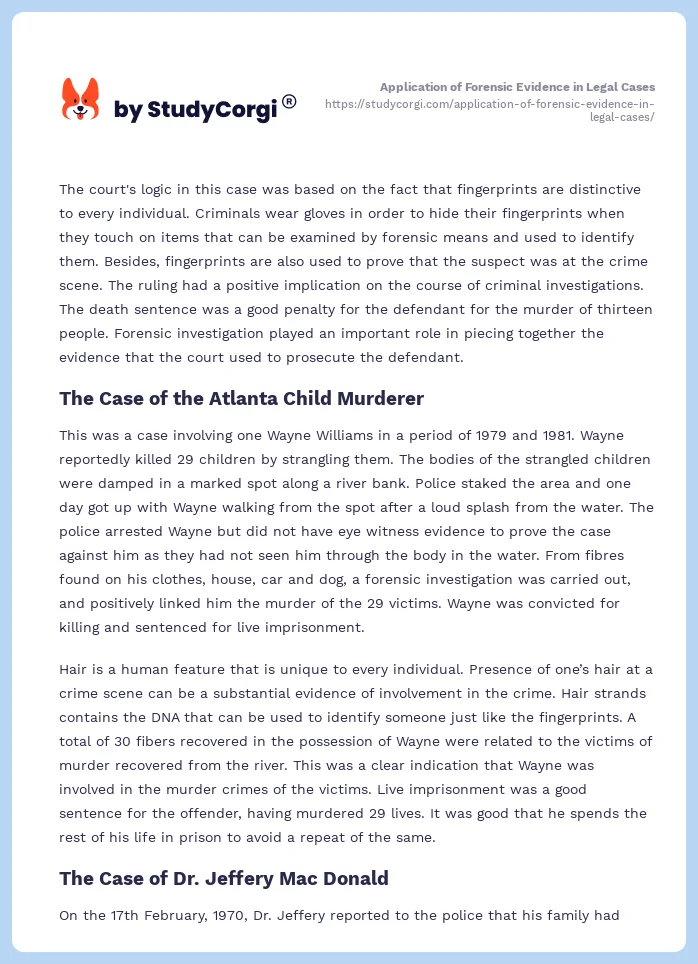 Application of Forensic Evidence in Legal Cases. Page 2