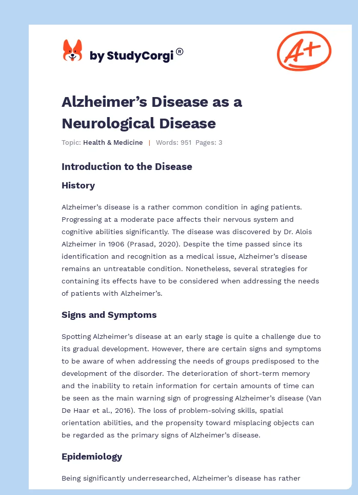 Alzheimer’s Disease as a Neurological Disease. Page 1