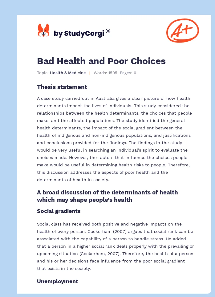 Bad Health and Poor Choices. Page 1