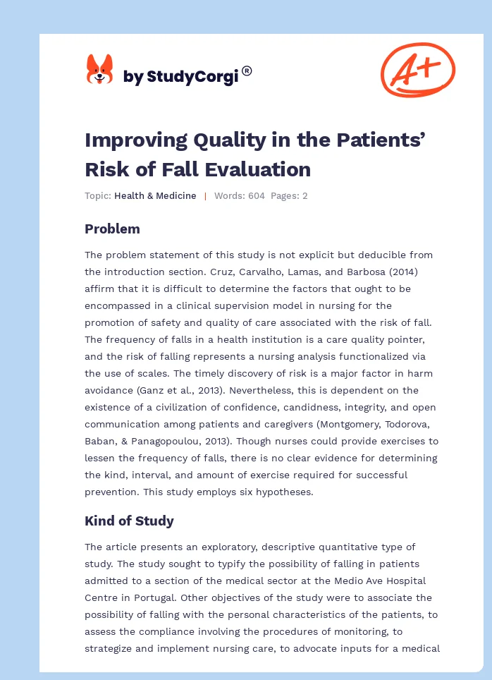 Improving Quality in the Patients’ Risk of Fall Evaluation. Page 1