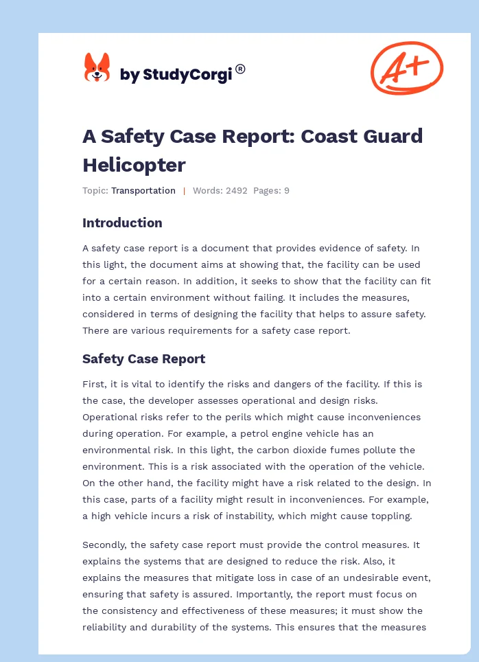 A Safety Case Report: Coast Guard Helicopter. Page 1