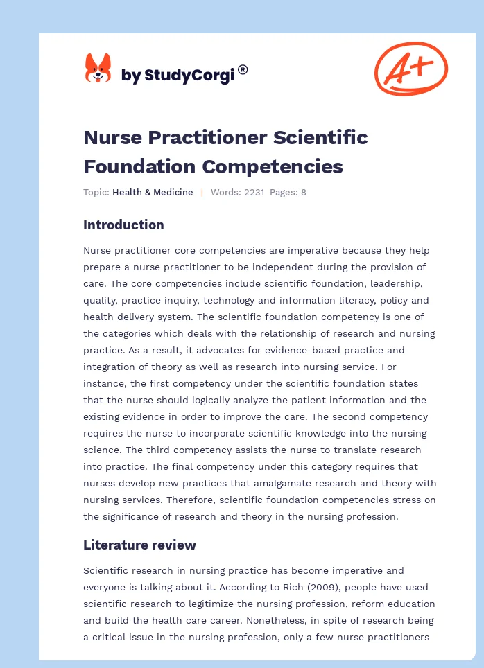 Nurse Practitioner Scientific Foundation Competencies. Page 1