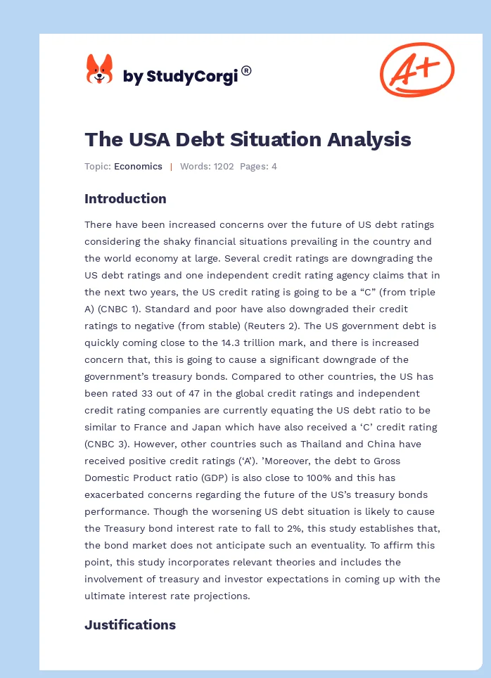 The USA Debt Situation Analysis. Page 1