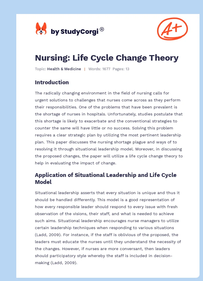 Nursing: Life Cycle Change Theory. Page 1