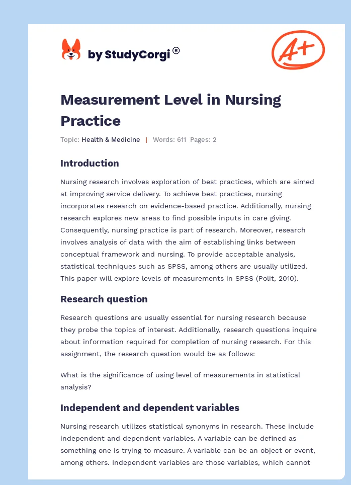 Measurement Level in Nursing Practice. Page 1