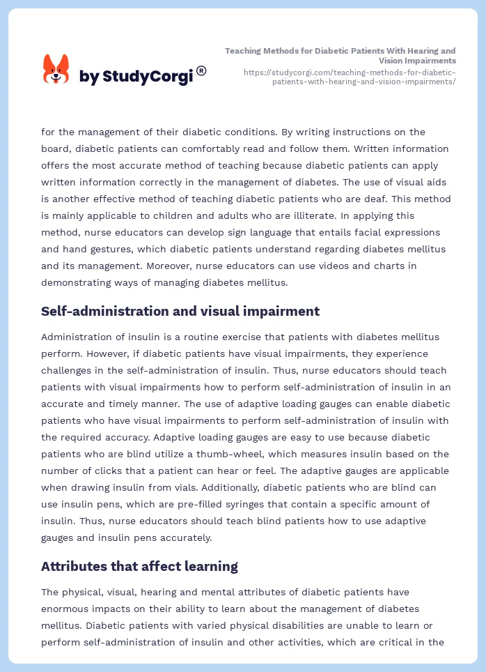 Teaching Methods for Diabetic Patients With Hearing and Vision Impairments. Page 2