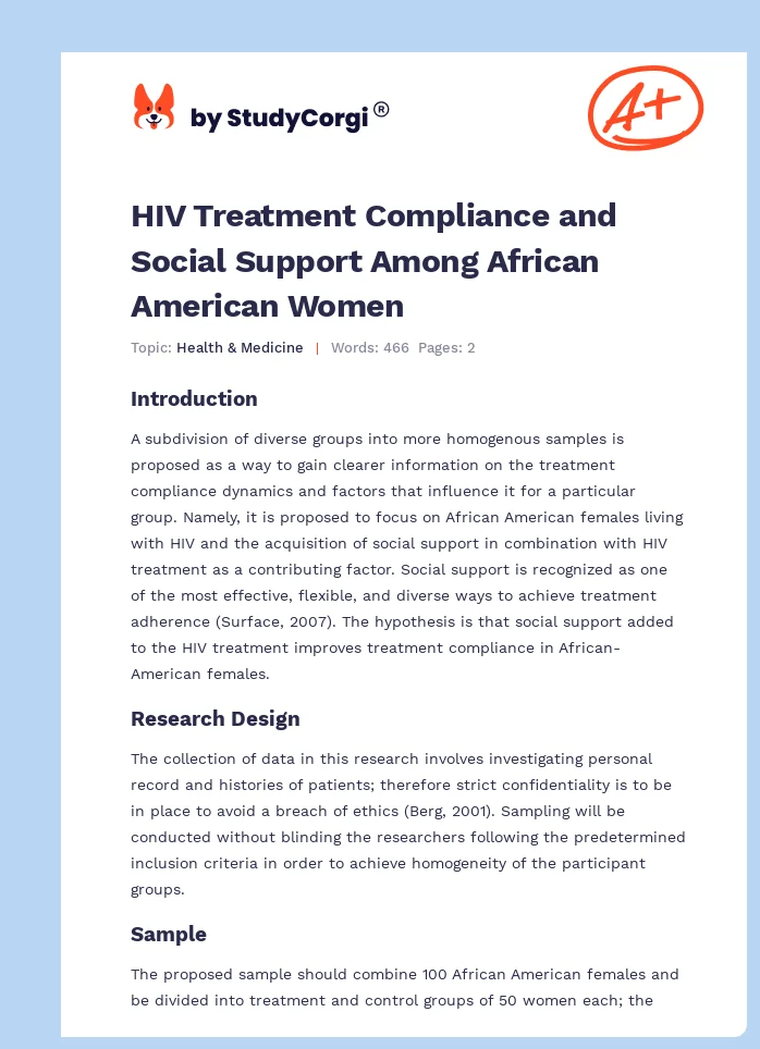 HIV Treatment Compliance and Social Support Among African American Women. Page 1