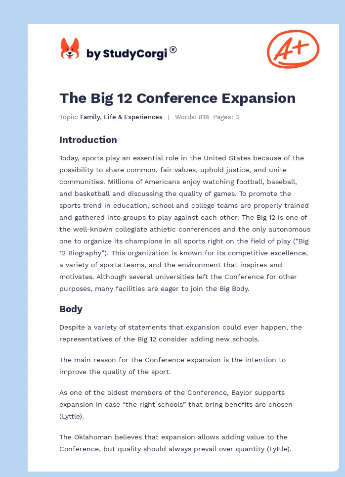 The Big 12 Conference Expansion. Page 1