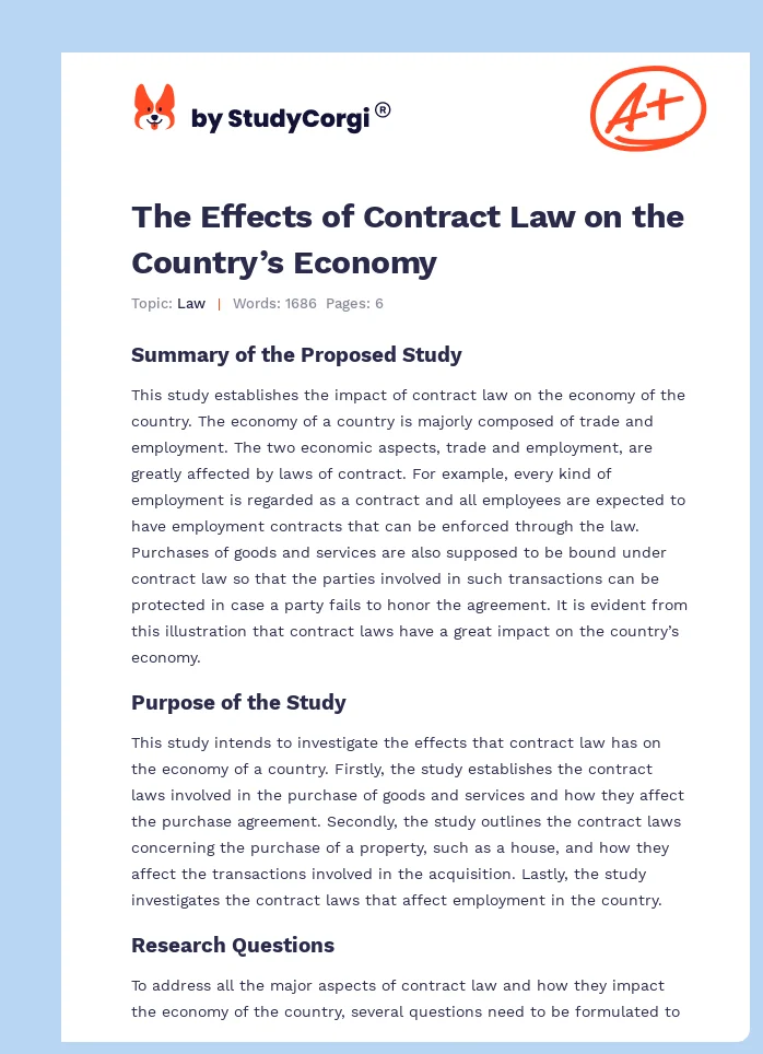 The Effects of Contract Law on the Country’s Economy. Page 1
