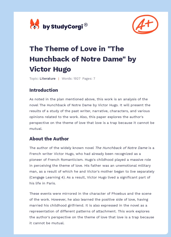 The Theme of Love in "The Hunchback of Notre Dame" by Victor Hugo. Page 1