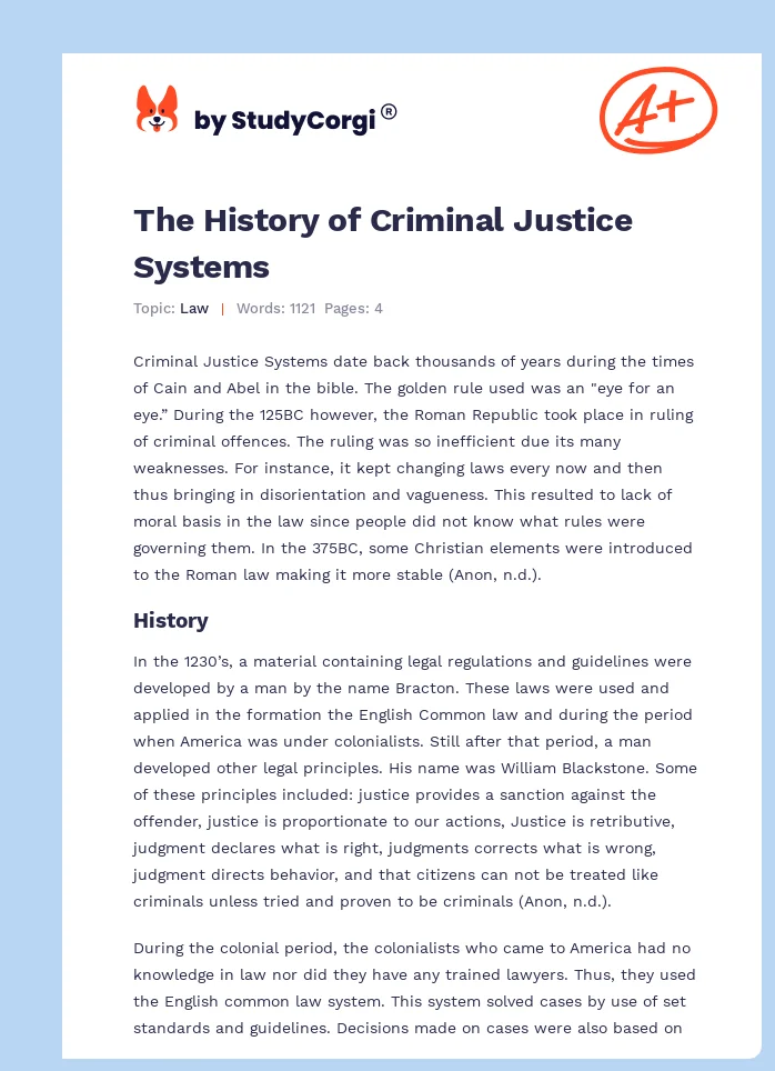The History of Criminal Justice Systems. Page 1