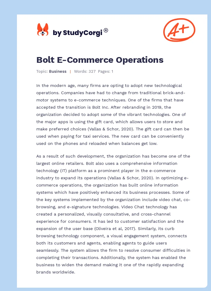 Bolt E-Commerce Operations. Page 1