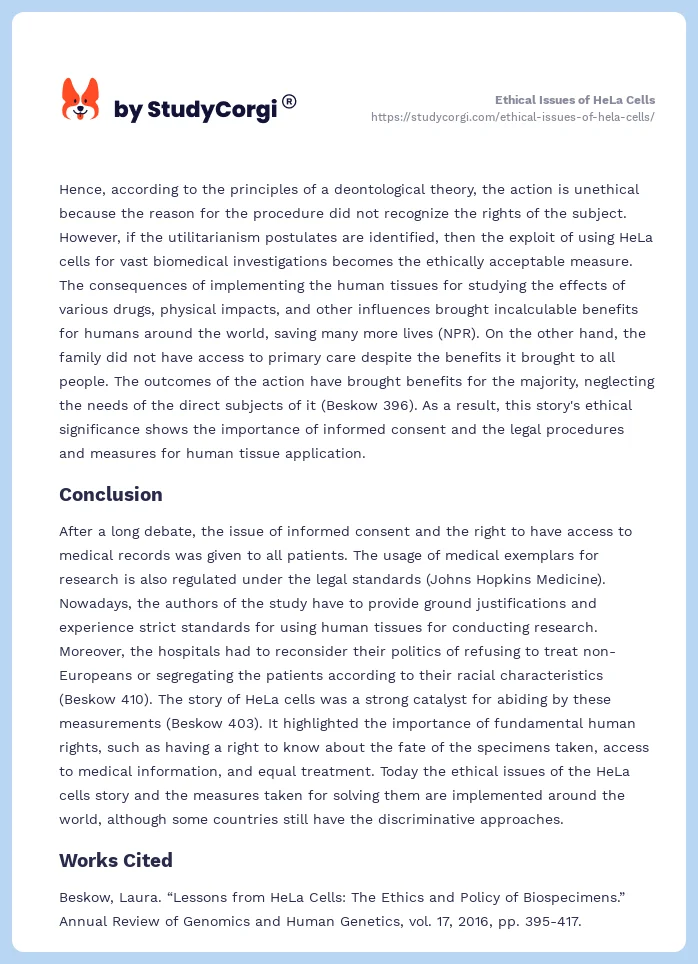 Ethical Issues of HeLa Cells. Page 2