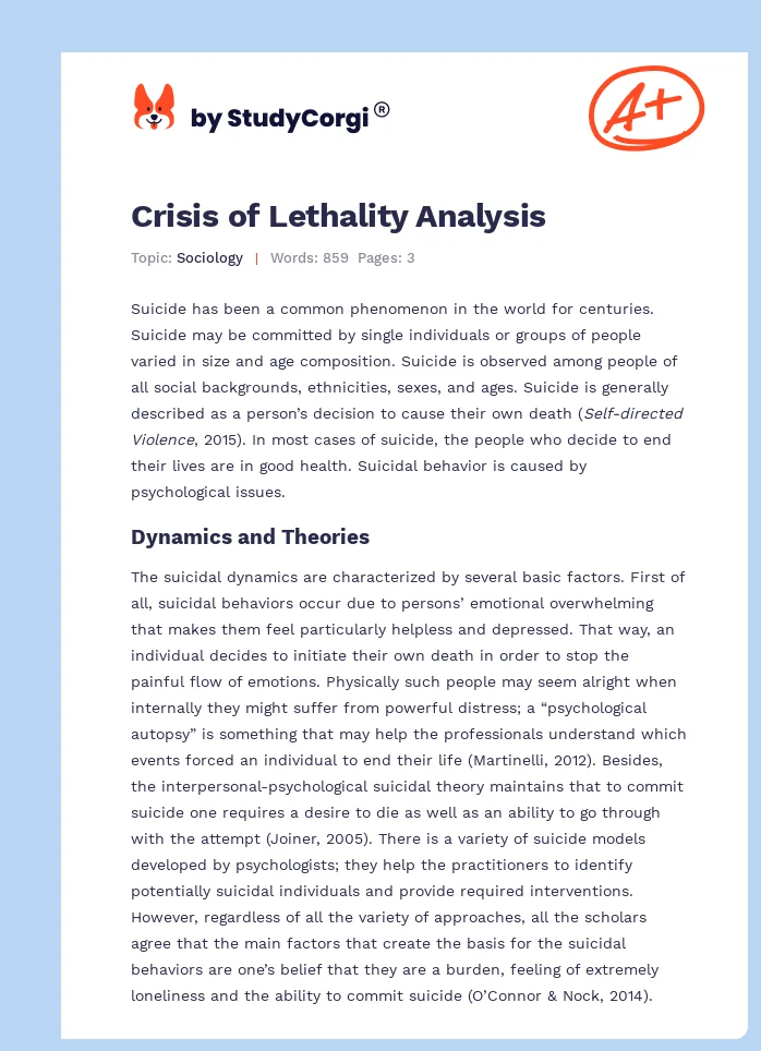 Crisis of Lethality Analysis. Page 1