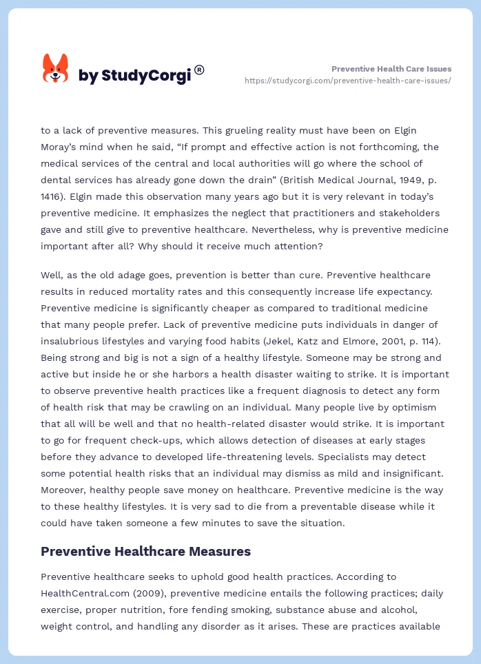 Preventive Health Care Issues. Page 2