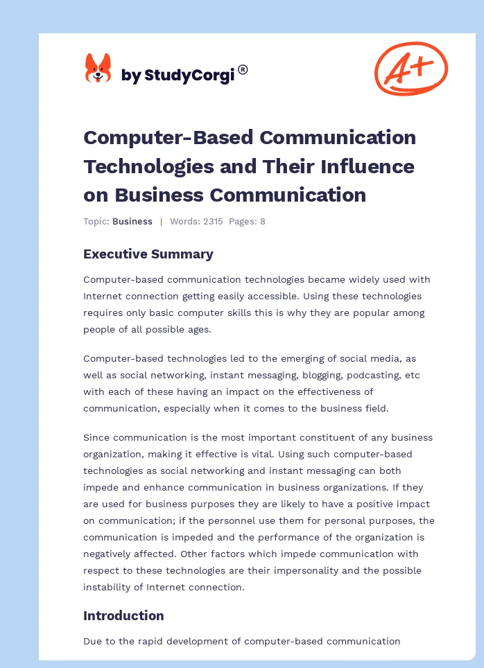 Computer-Based Communication Technologies and Their Influence on Business Communication. Page 1