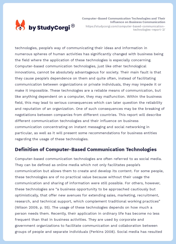 Computer-Based Communication Technologies and Their Influence on Business Communication. Page 2
