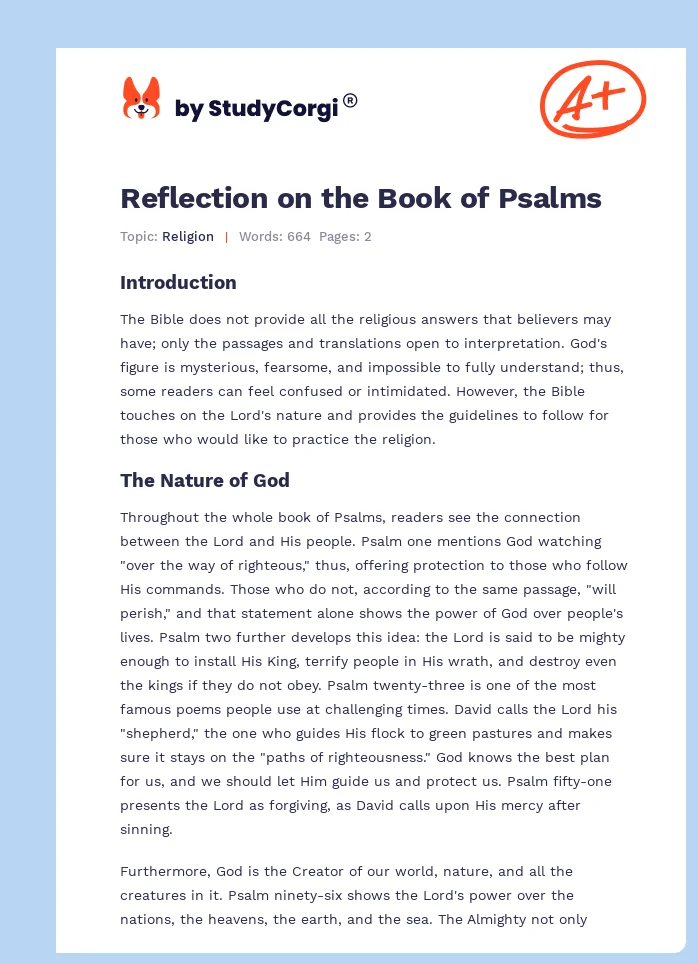 Reflection on the Book of Psalms. Page 1