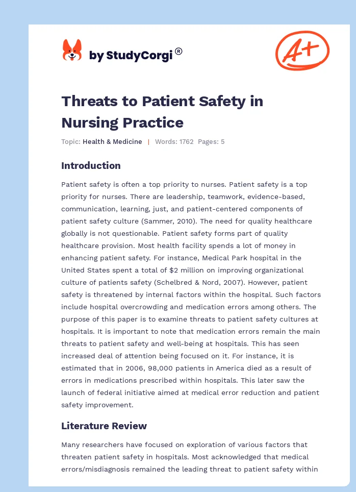Threats to Patient Safety in Nursing Practice. Page 1