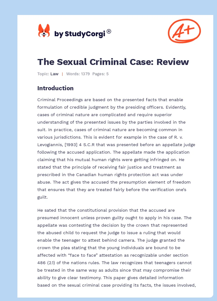 The Sexual Criminal Case: Review. Page 1
