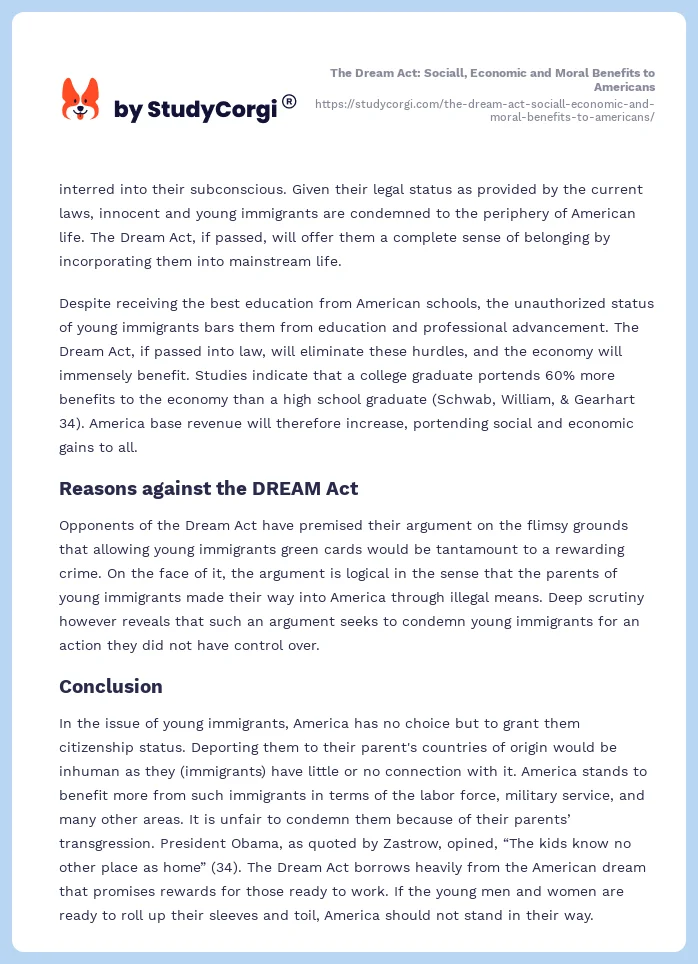 The Dream Act: Sociall, Economic and Moral Benefits to Americans. Page 2