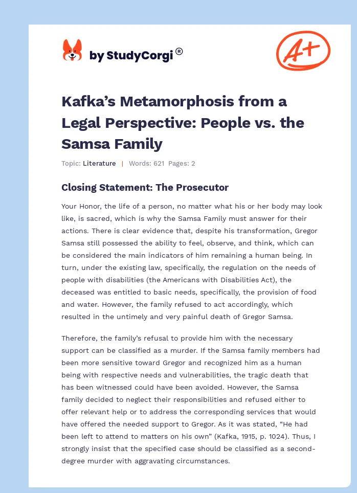 Kafka’s Metamorphosis from a Legal Perspective: People vs. the Samsa Family. Page 1