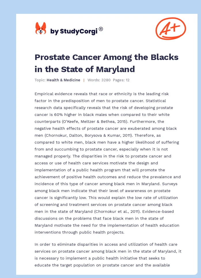 Prostate Cancer Among the Blacks in the State of Maryland. Page 1