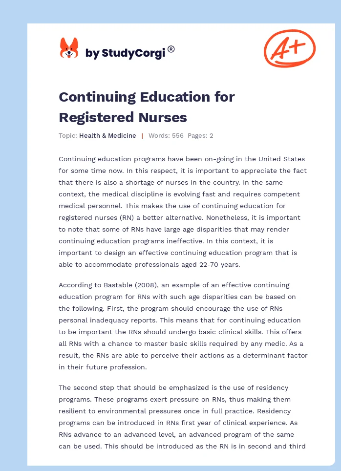 Continuing Education for Registered Nurses. Page 1