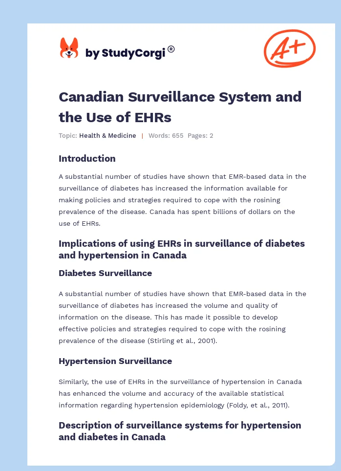 Canadian Surveillance System and the Use of EHRs. Page 1