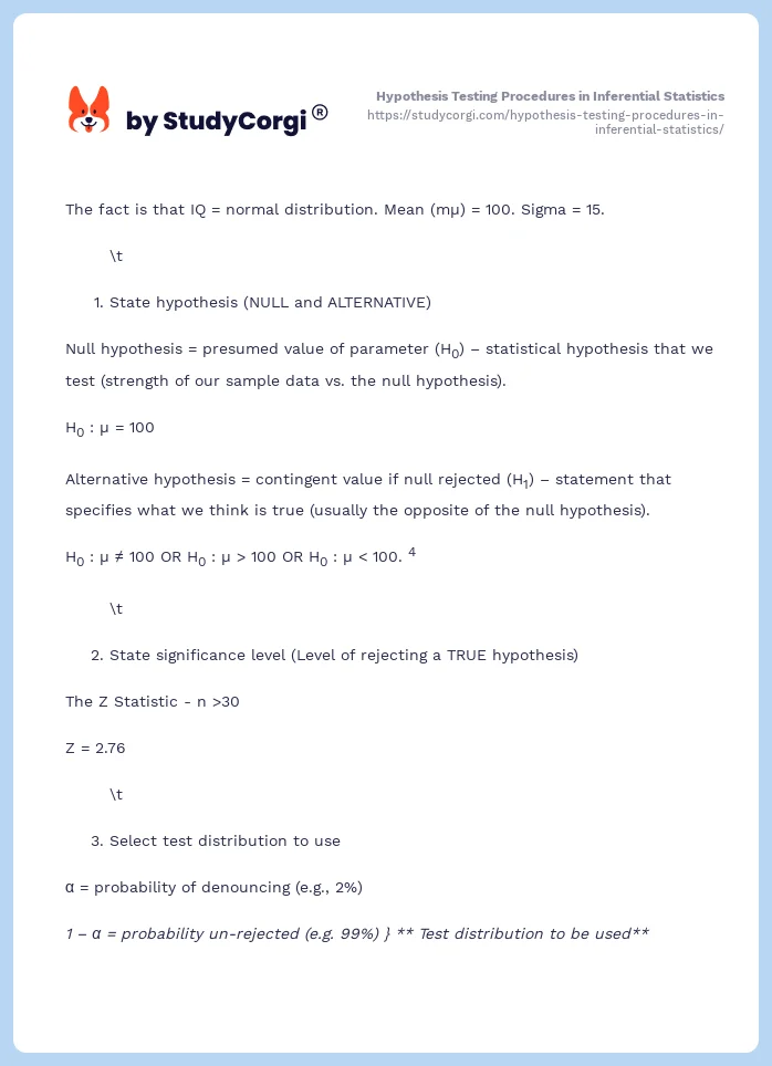 Hypothesis Testing Procedures in Inferential Statistics. Page 2