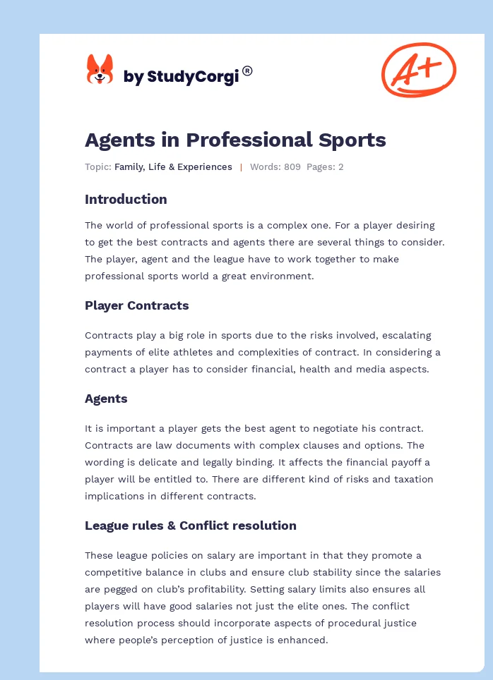 Agents in Professional Sports. Page 1