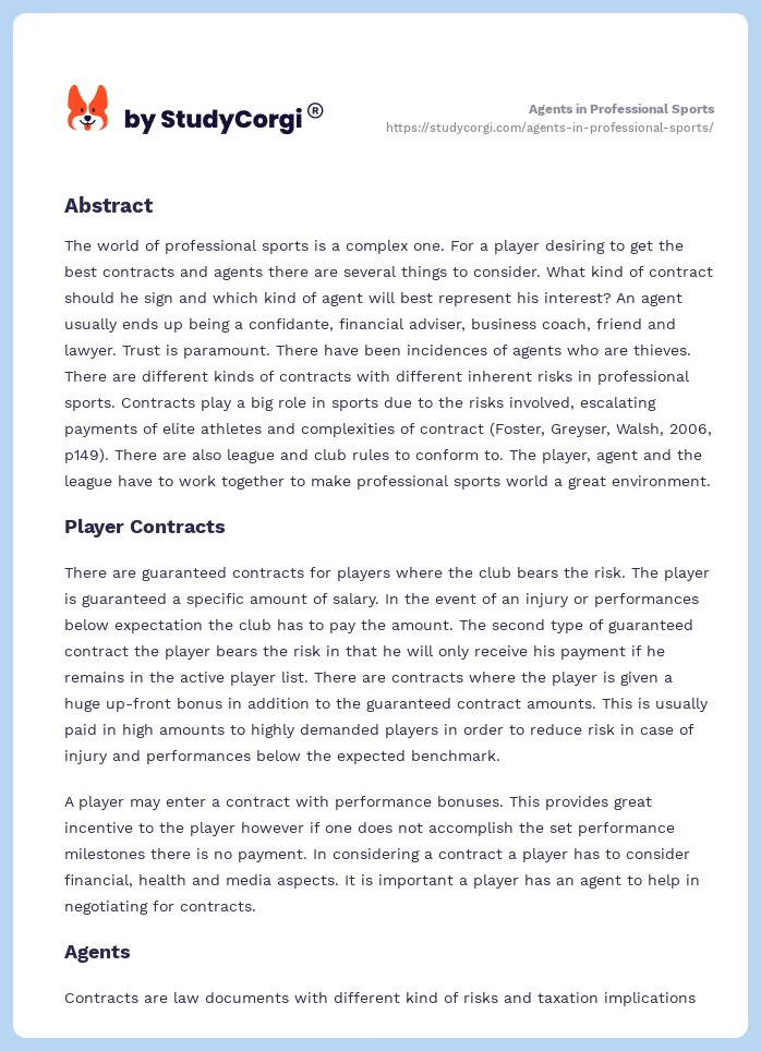 Agents in Professional Sports. Page 2