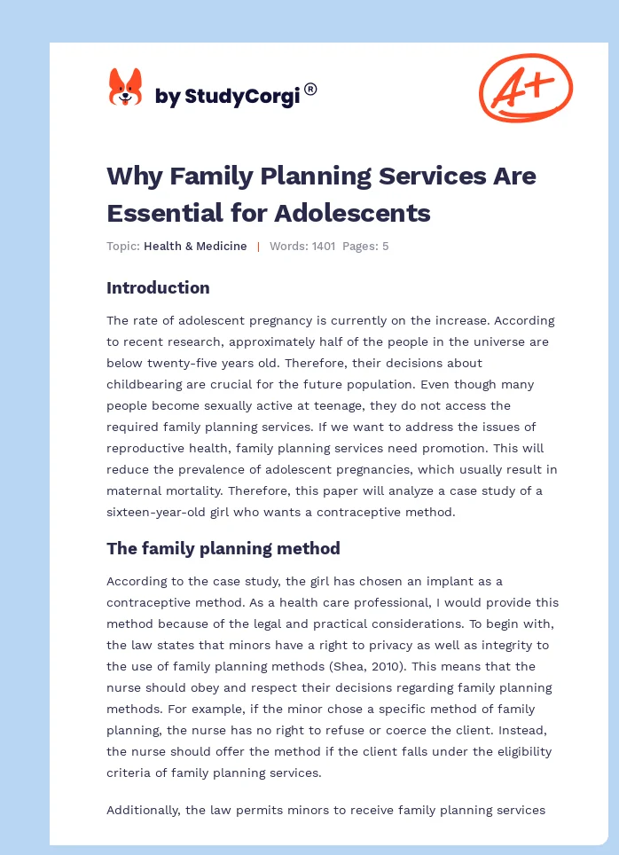 Why Family Planning Services Are Essential for Adolescents. Page 1