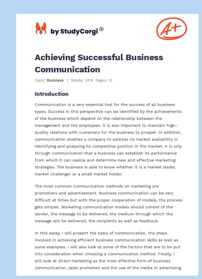 Achieving Successful Business Communication. Page 1