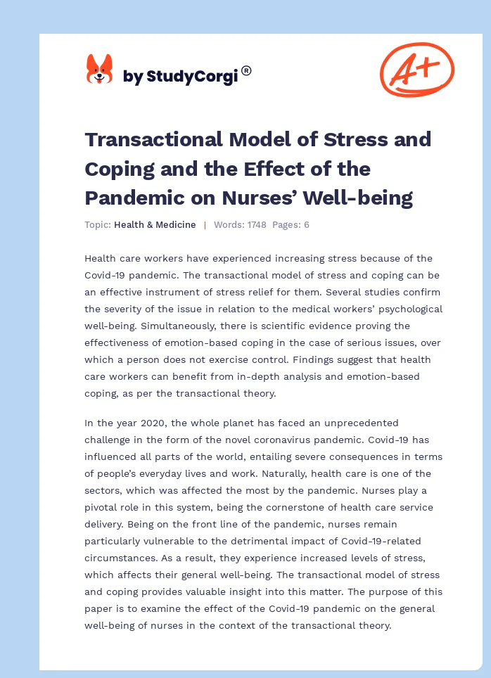 Transactional Model of Stress and Coping and the Effect of the Pandemic on Nurses’ Well-being. Page 1