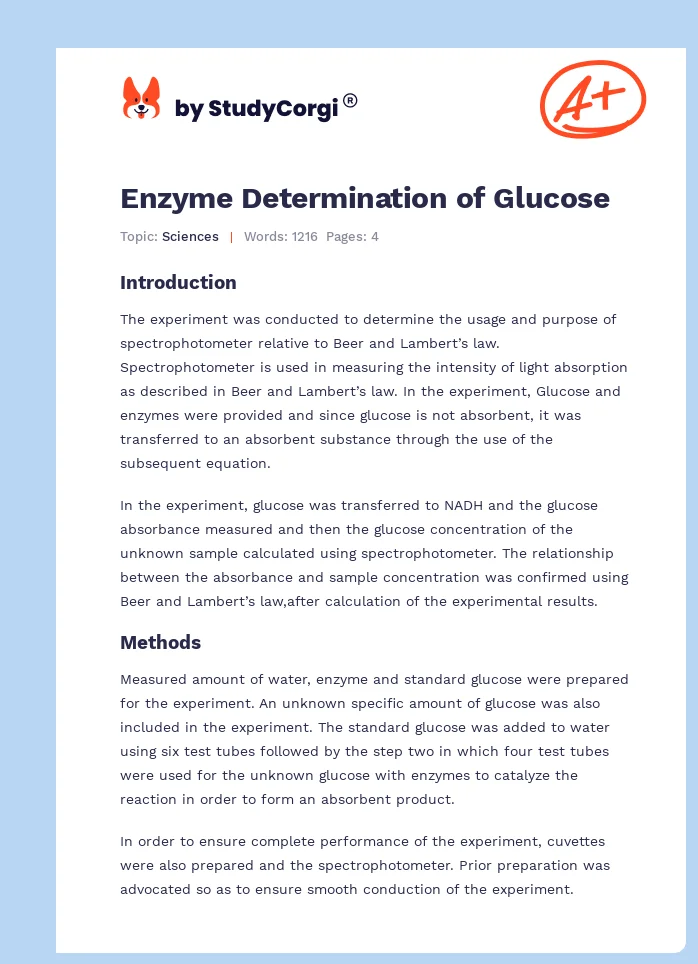 Enzyme Determination of Glucose. Page 1