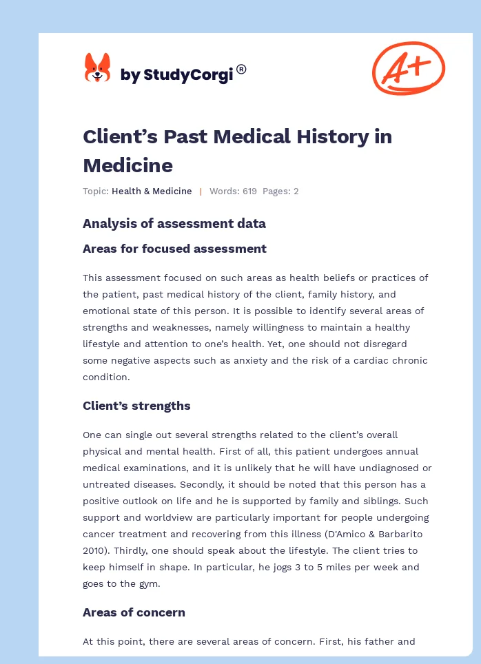 Client’s Past Medical History in Medicine. Page 1