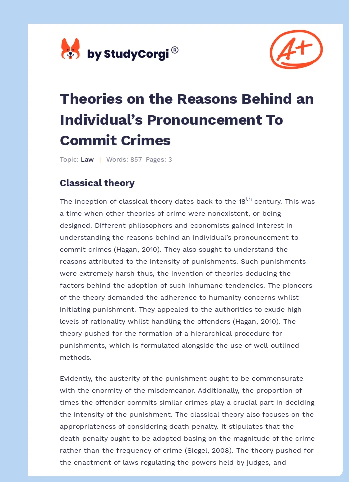 Theories on the Reasons Behind an Individual’s Pronouncement To Commit Crimes. Page 1