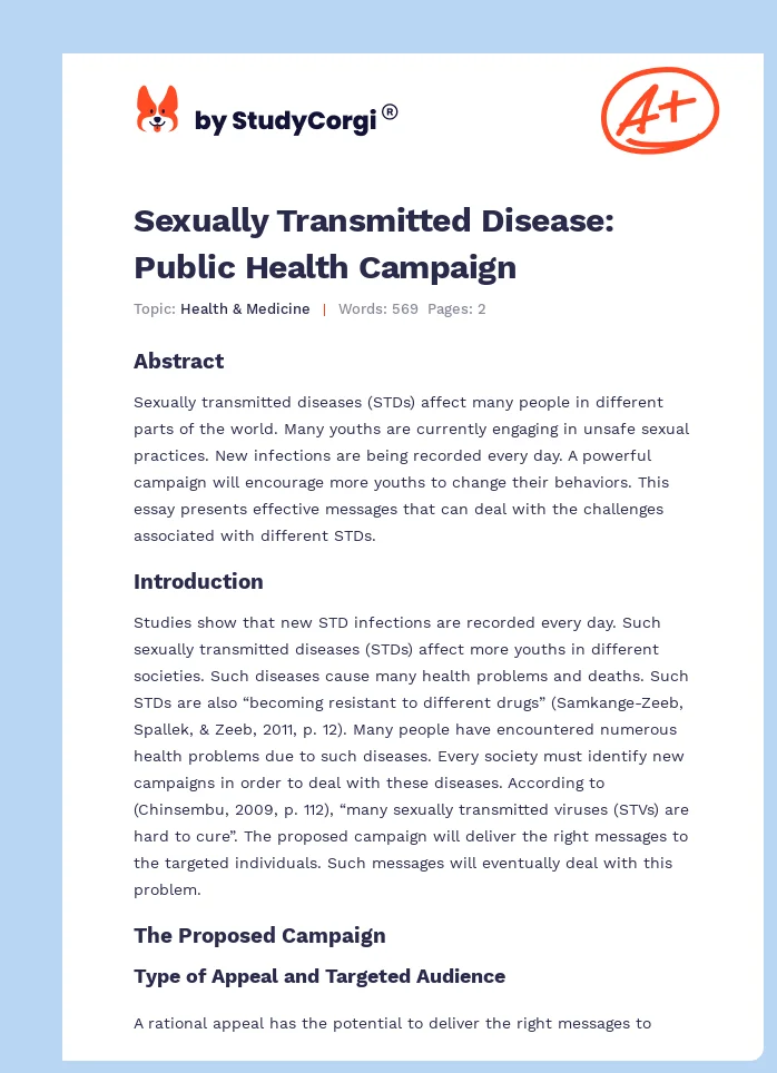Sexually Transmitted Disease: Public Health Campaign. Page 1